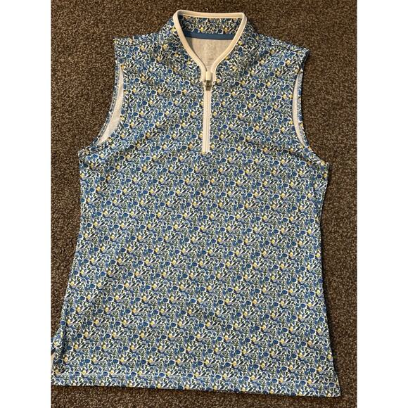 Tory Burch Sport Sleeveless Top S EUC Blue Chicadee Pattern - Picture 2 of 9